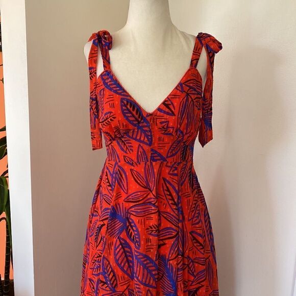 Alexis for Target Tropical Leaf Tie Strap Asymmetrical Dress Size XS - Picture 3 of 11